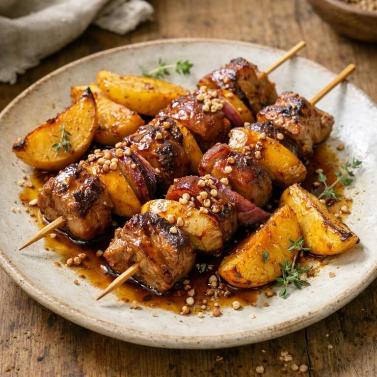 Brochettes de porc et coing
