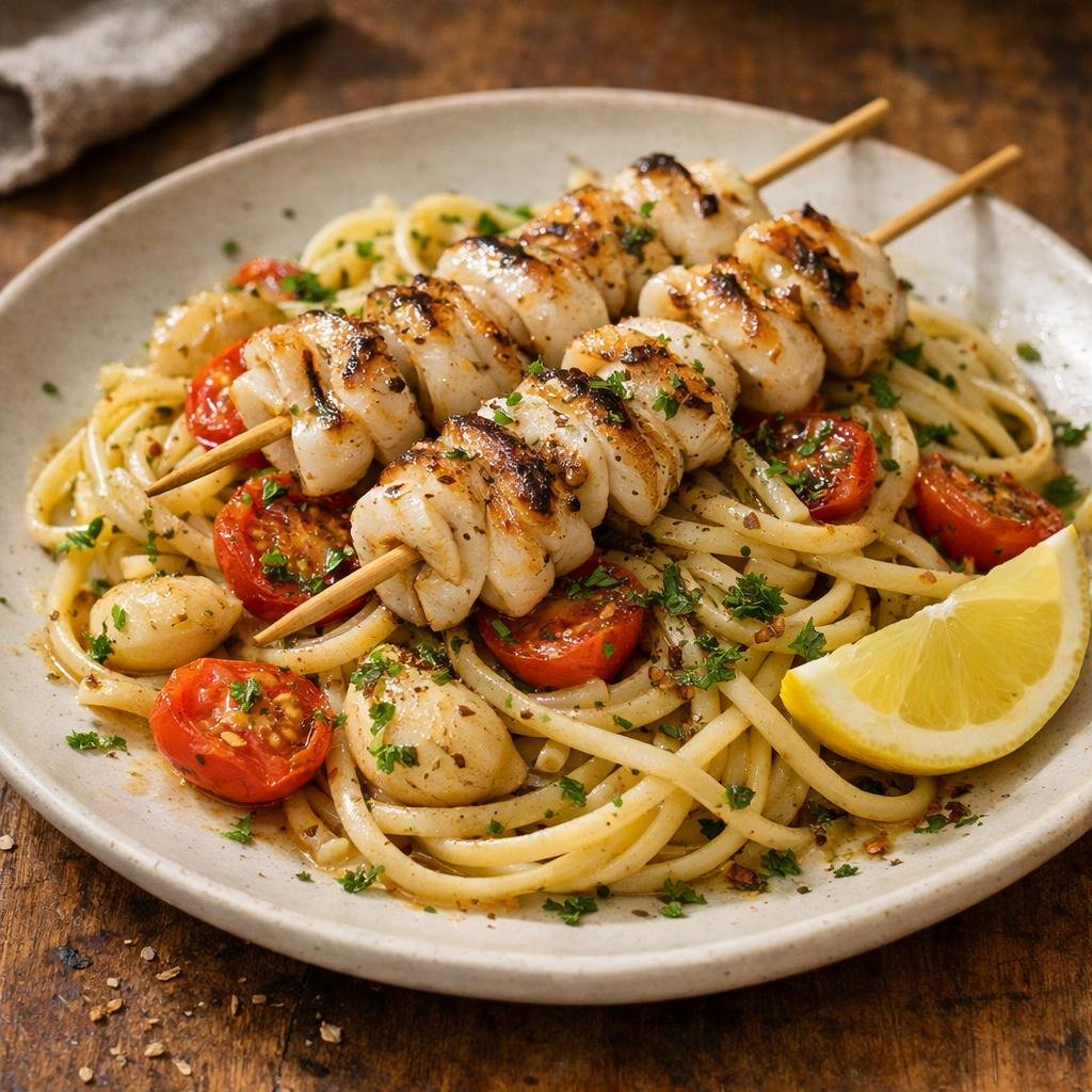 seiche grillée linguine