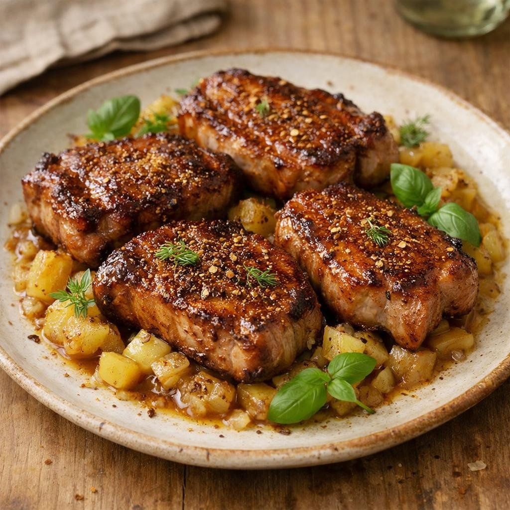 Côte de porc caramélisée
