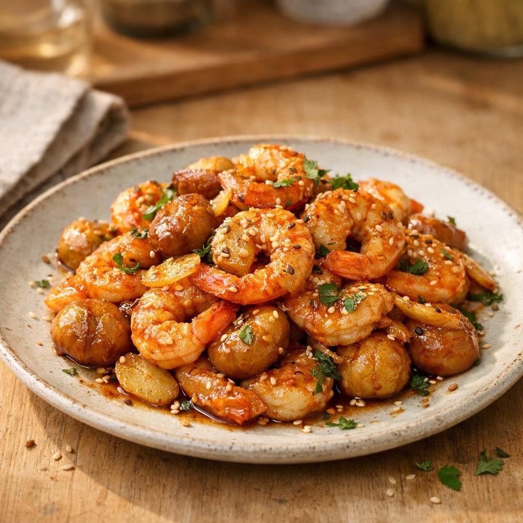 Crevettes sautées au gingembre