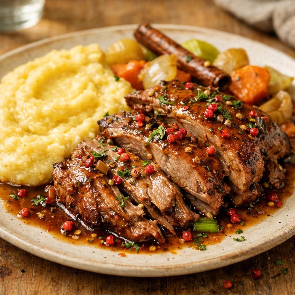 épaule d'agneau aux baies roses