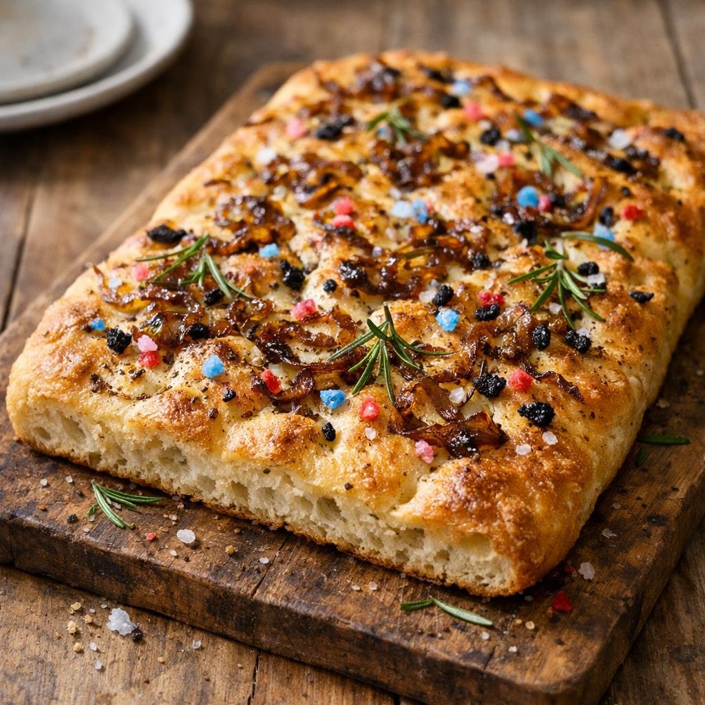 Focaccia oignons caramélisés