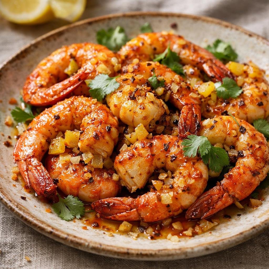 Gambas rôties au sel fumé