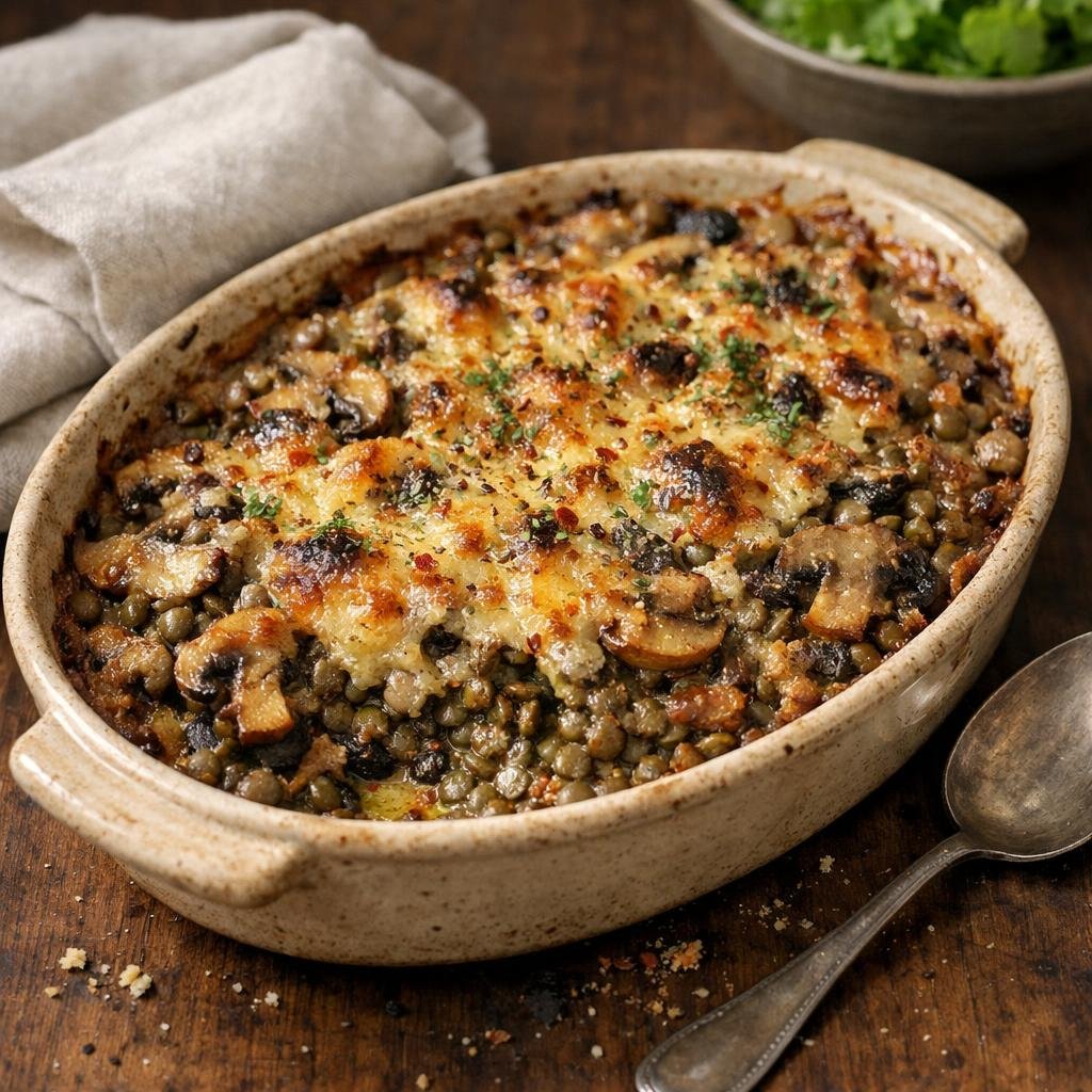 gratin lentilles champignons