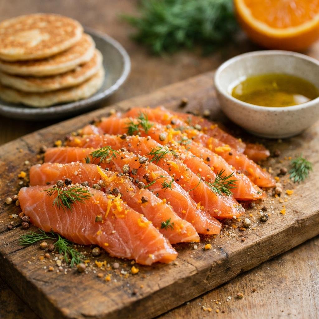 Gravlax de saumon à la maniguette