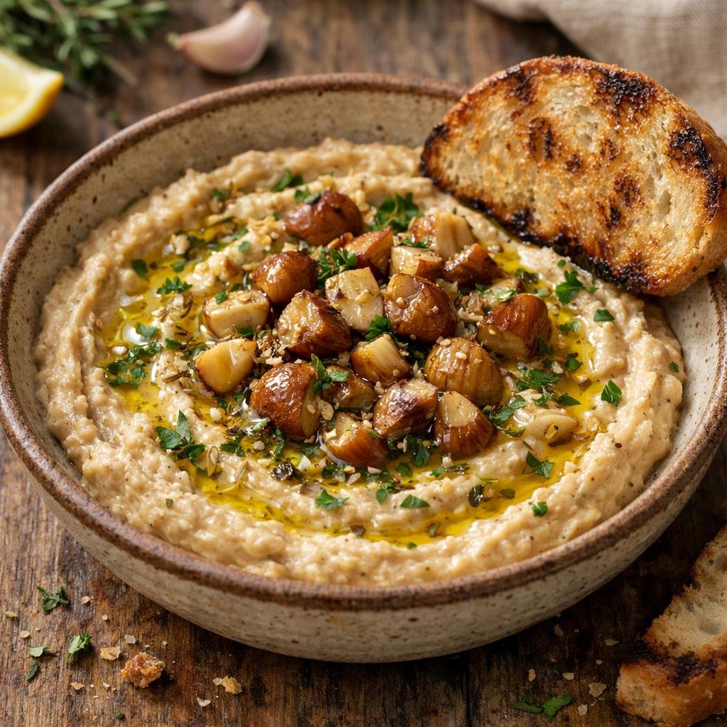Houmous tiède aux châtaignes