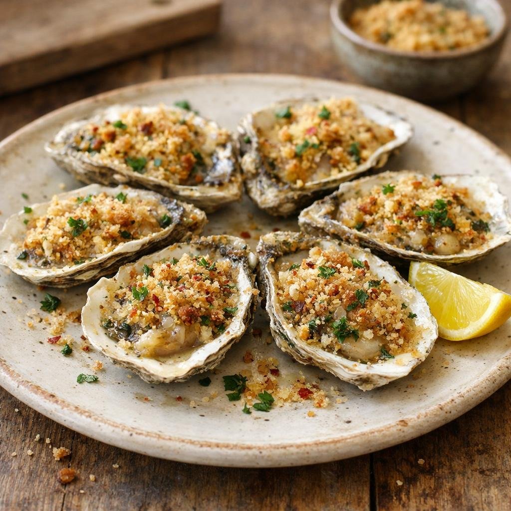 Huîtres gratinées sucre fumé