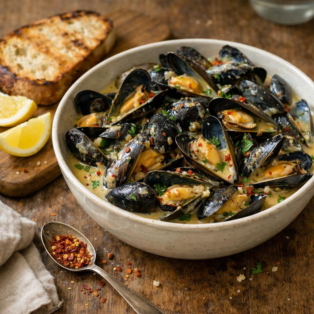 Moules au cidre épicées