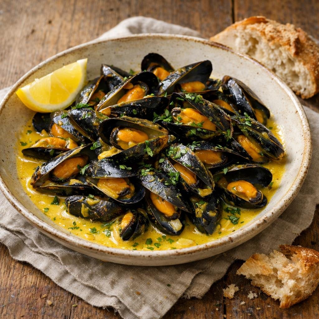 Moules au curry doux