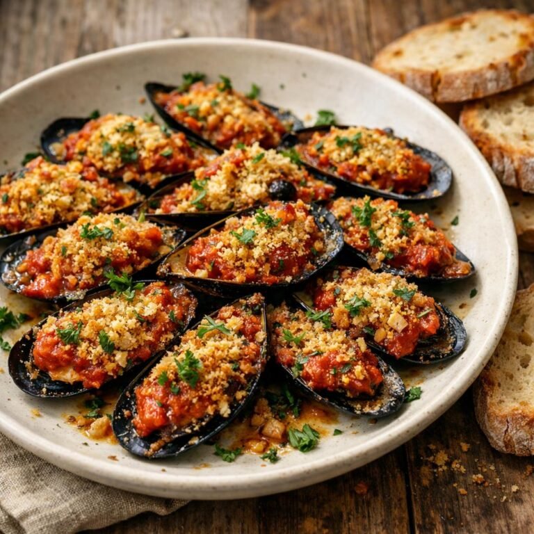 moules gratinées à la tomate