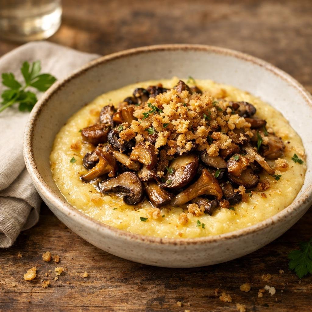 Polenta champignons crumble