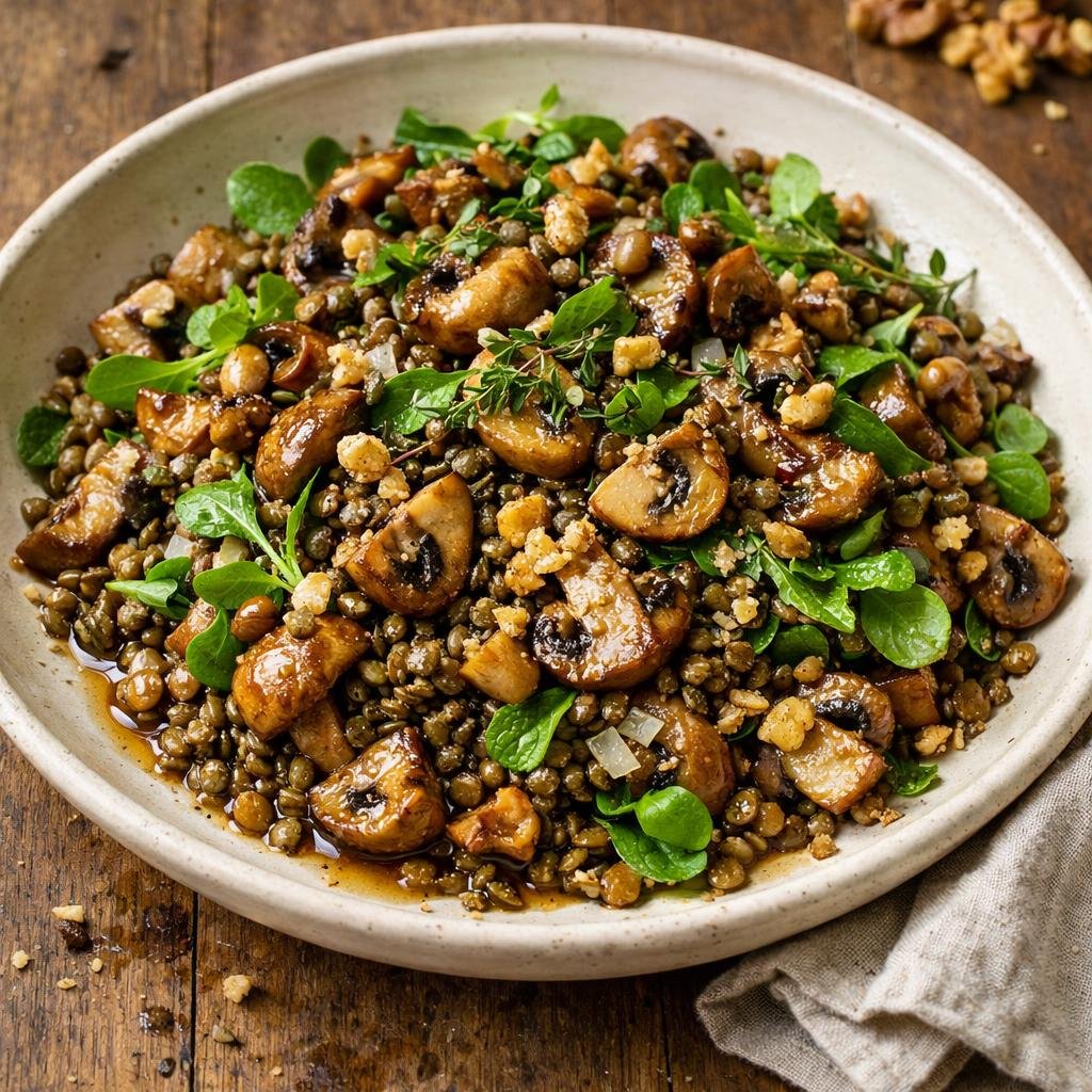 Salade tiède lentilles pêche