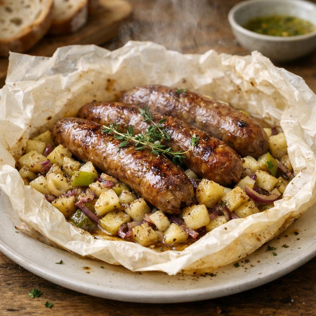 Saucisses de canard en papillote