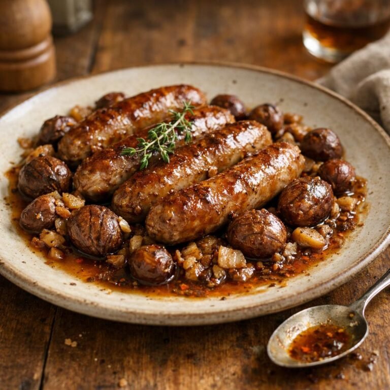 Saucisses poêlées aux châtaignes