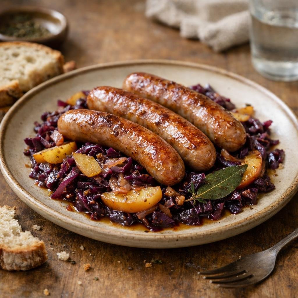 saucisses rôties chou rouge