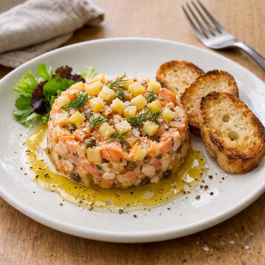 Tartare tiède de truite fumée