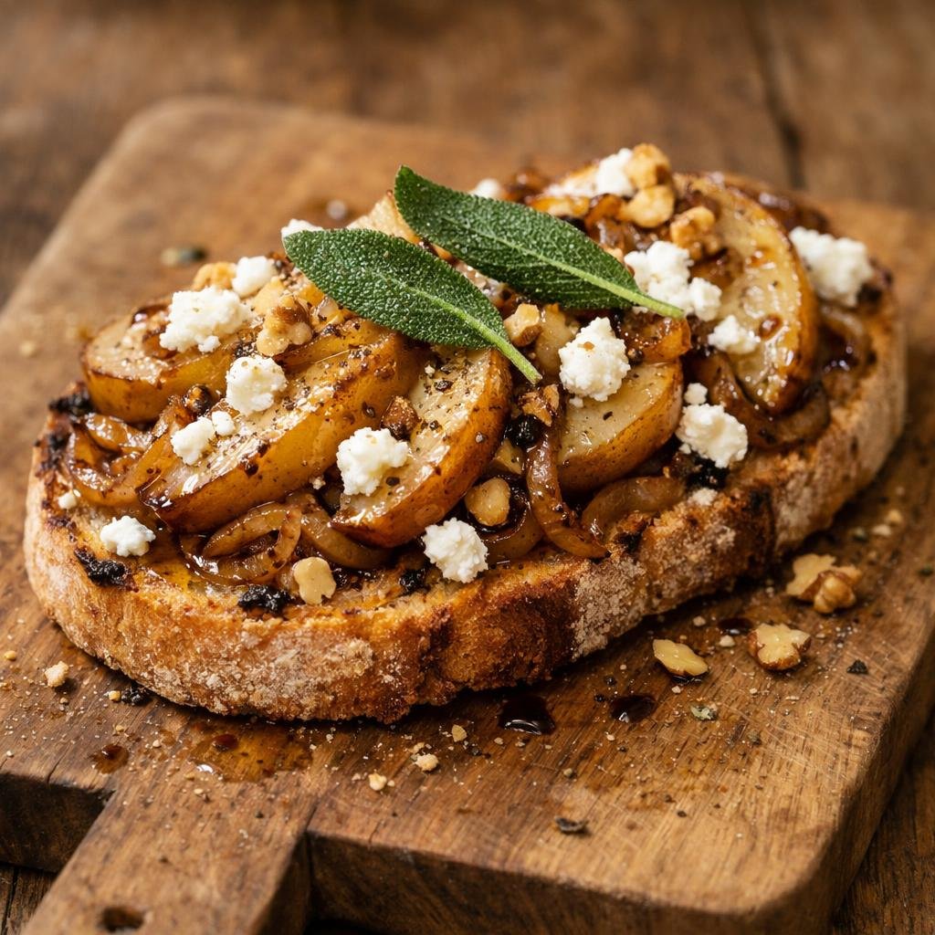Tartine poire chèvre sauge