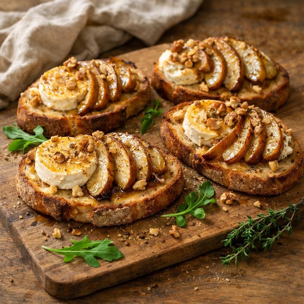 Tartines chèvre poire carvi