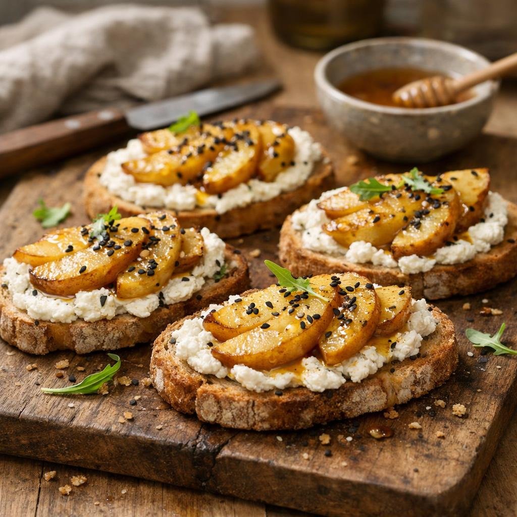 Tartines ricotta sésame noir