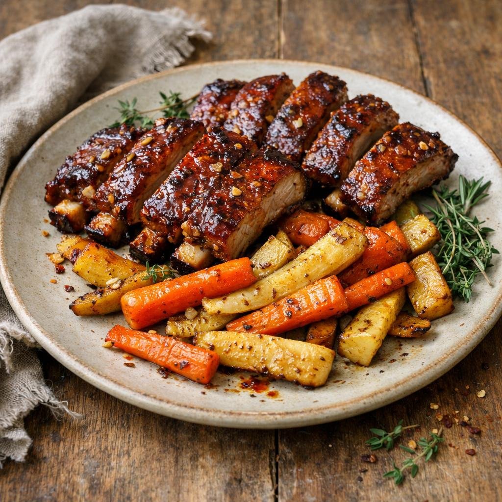 Travers de porc laqués