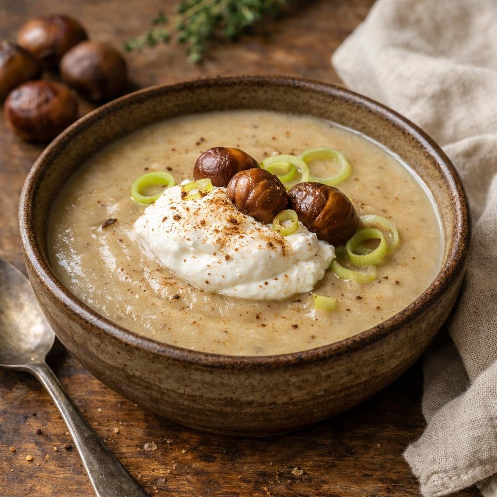 Velouté châtaignes poireaux